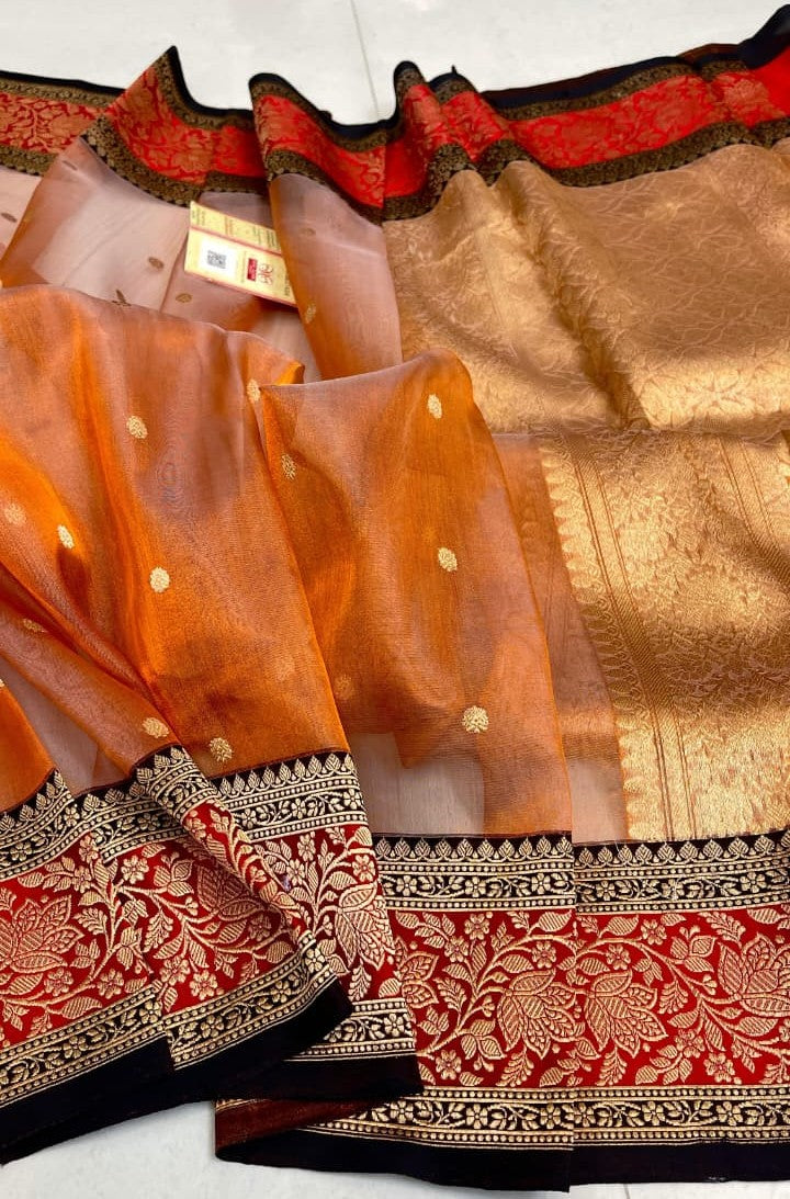 Pure Banarasi Handloom Tissue Silk Saree with Antique Zari | Wedding & Reception Saree