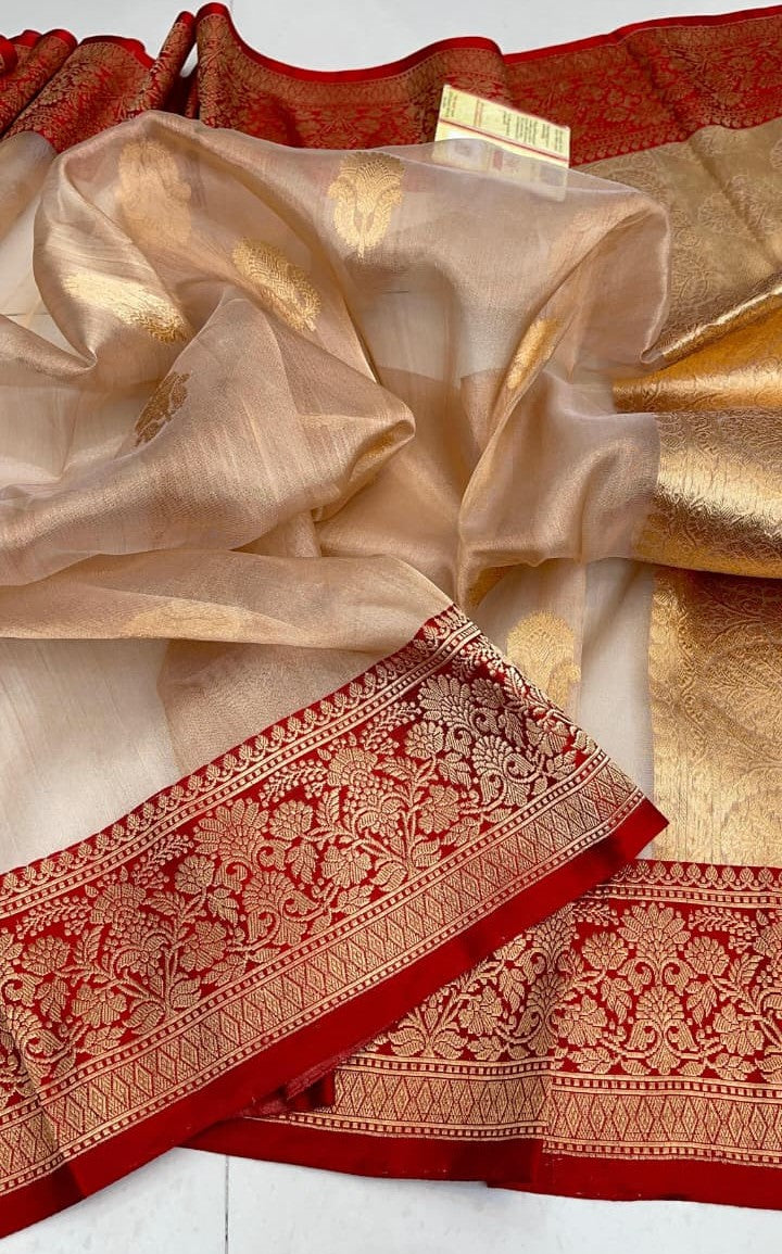 Pure Banarasi Handloom Tissue Silk Saree with Antique Zari | Wedding & Reception Saree