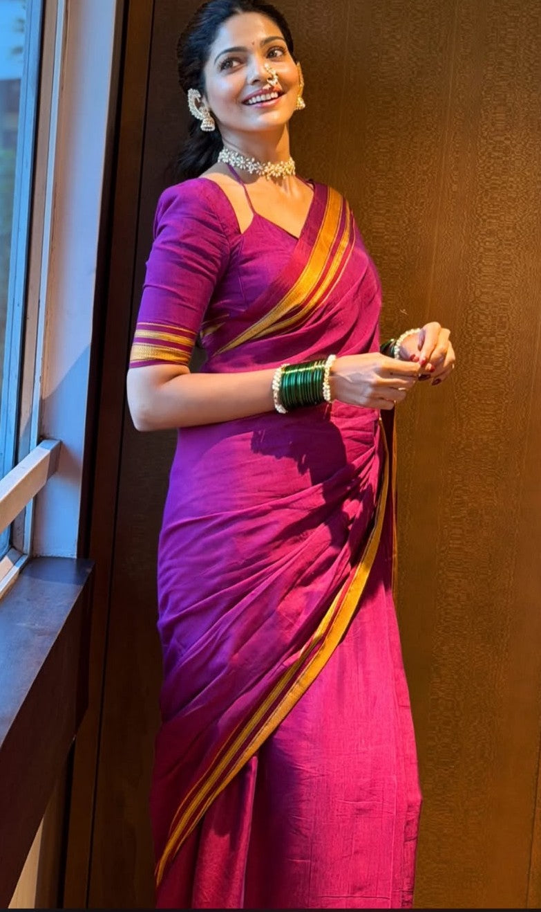 Chikki Paras Ilkal Plain Saree | Traditional Karnataka Handloom Saree
