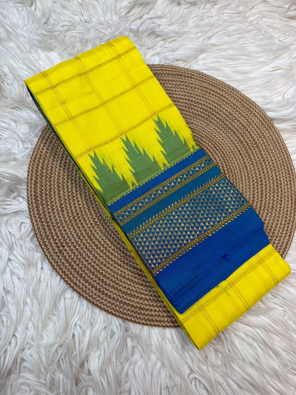 Authentic Karnataka Handloom Ilkal Mulberry Semi Silk Temple Border Saree | Pure Silk Tope Pallu