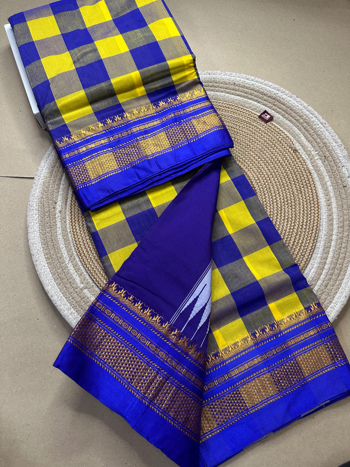 Ilkal-Style Big Checks Mercerised Cotton Saree with Chikki Paras Border & Catlon Silk Pallu