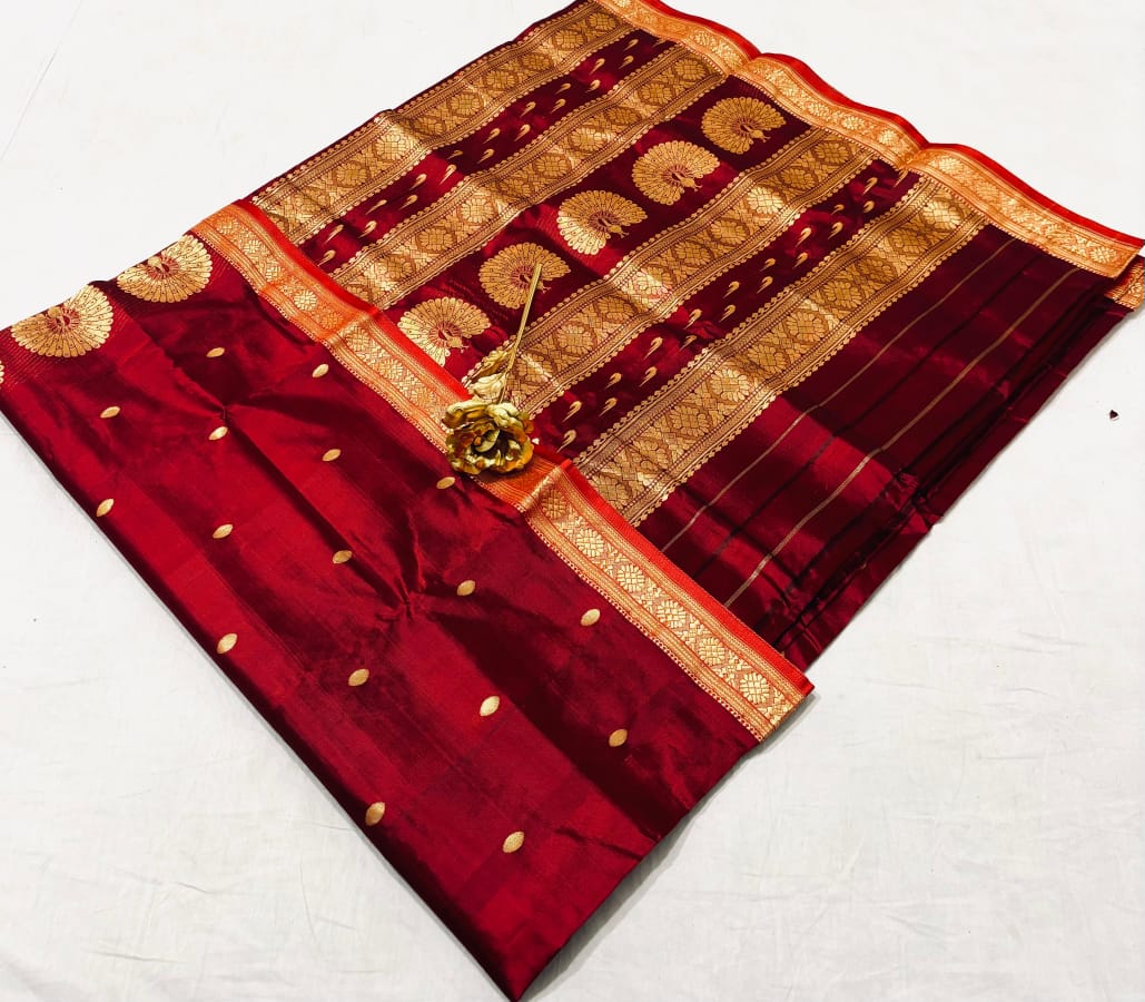Pure Silk Saree from Maharashtra | Traditional Gold Butta & Woven Border