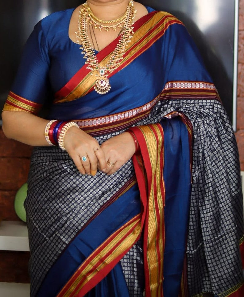 Exclusive Karnataka Ilkal Half & Half Saree in Viscose Cotton with Chikki Paras Border