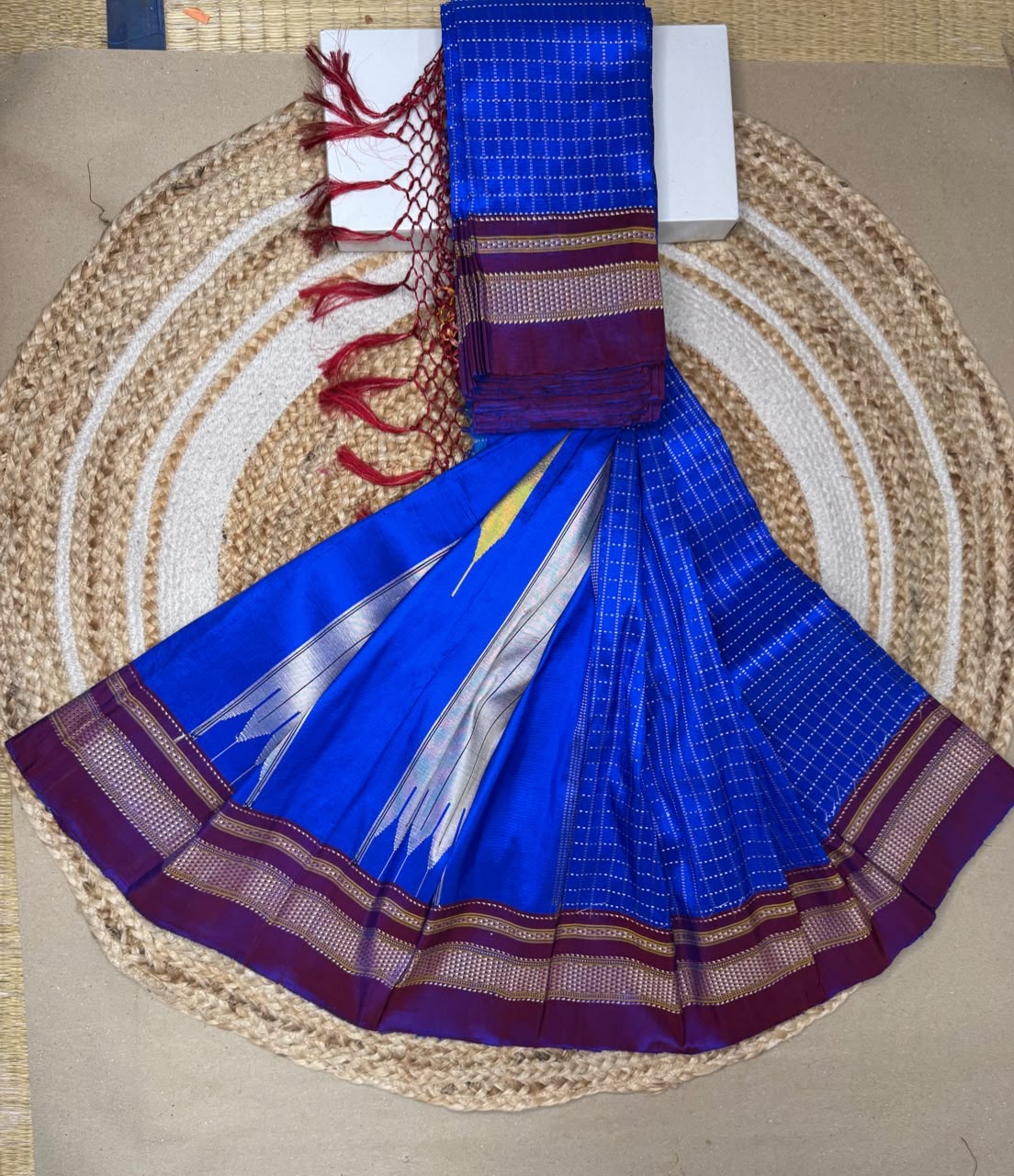 Karnataka Chaduranga Chikki Pure Mulberry Silk Handloom Saree with Pure Zari Tope Teni Pallu