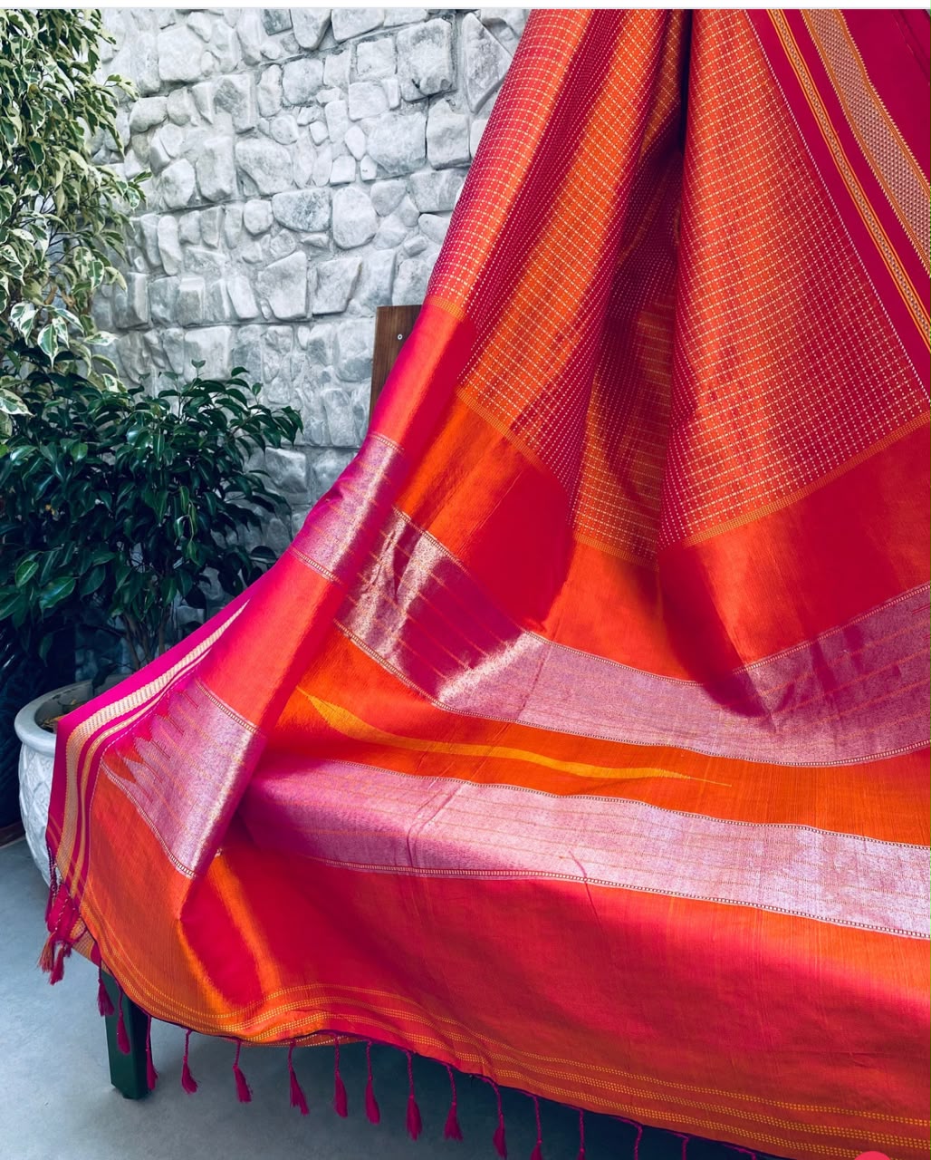 Karnataka Chaduranga Chikki Pure Mulberry Silk Handloom Saree with Pure Zari Tope Teni Pallu