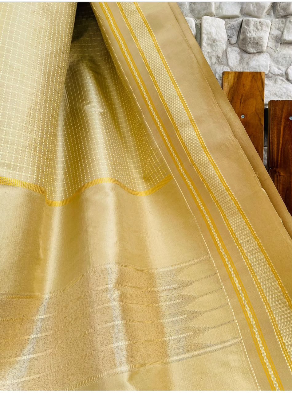 Karnataka Chaduranga Chikki Pure Mulberry Silk Handloom Saree with Pure Zari Tope Teni Pallu