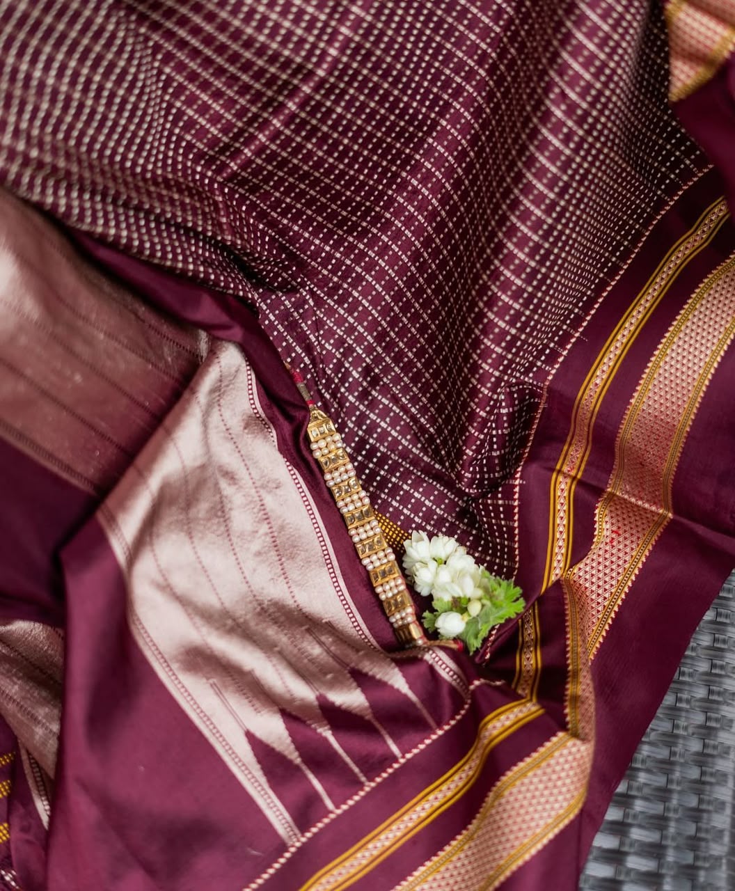 Karnataka Chaduranga Chikki Pure Mulberry Silk Handloom Saree with Pure Zari Tope Teni Pallu