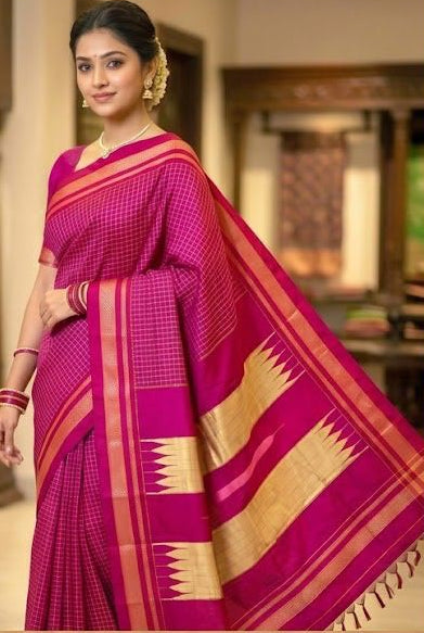 Karnataka Chaduranga Chikki Pure Mulberry Silk Handloom Saree with Pure Zari Tope Teni Pallu