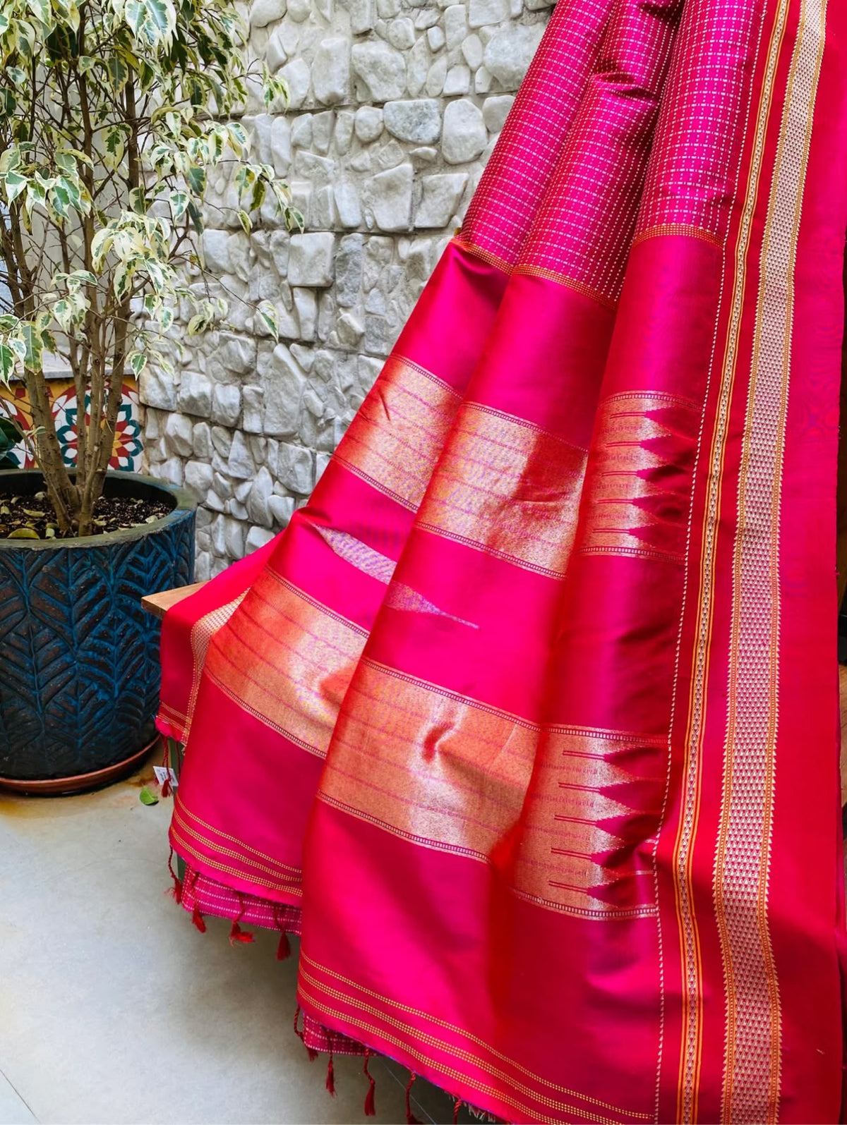 Karnataka Chaduranga Chikki Pure Mulberry Silk Handloom Saree with Pure Zari Tope Teni Pallu