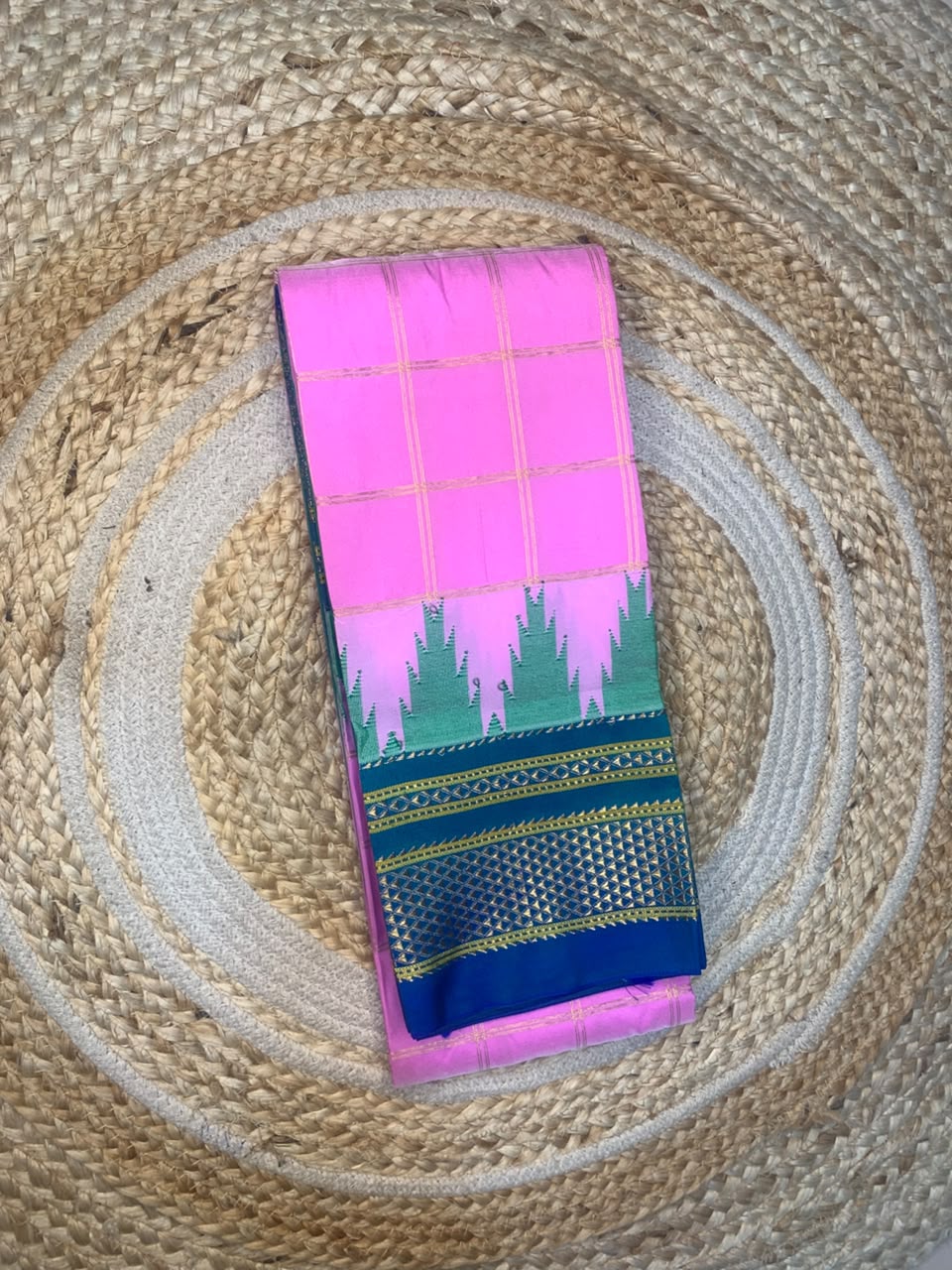 Authentic Karnataka Handloom Ilkal Mulberry Semi Silk Temple Border Saree | Pure Silk Tope Pallu