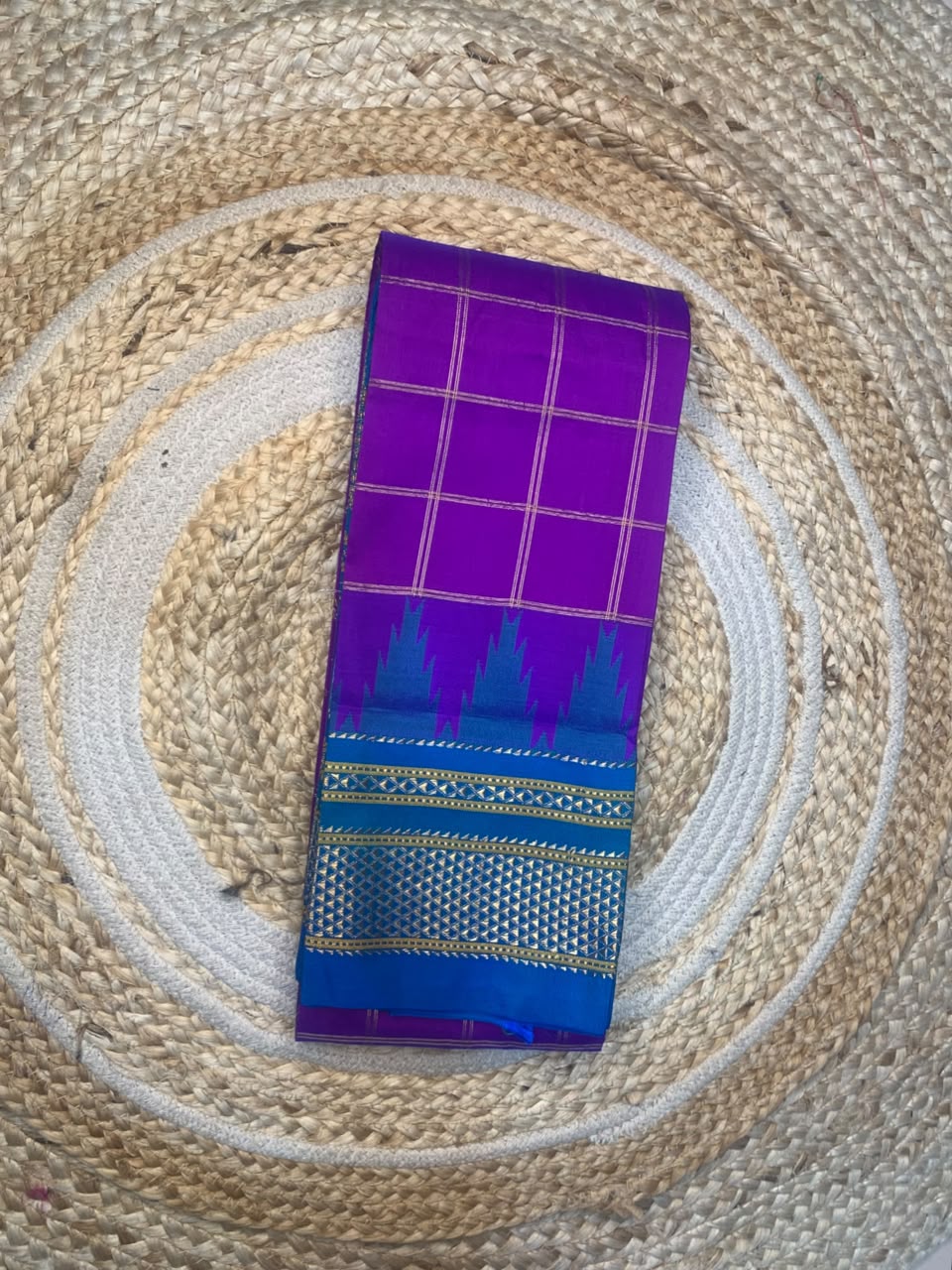 Authentic Karnataka Handloom Ilkal Mulberry Semi Silk Temple Border Saree | Pure Silk Tope Pallu