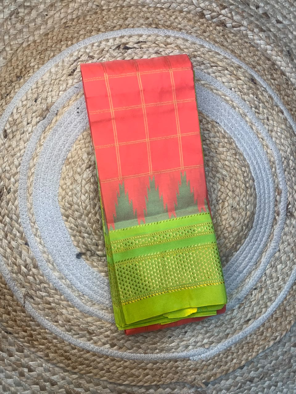 Authentic Karnataka Handloom Ilkal Mulberry Semi Silk Temple Border Saree | Pure Silk Tope Pallu