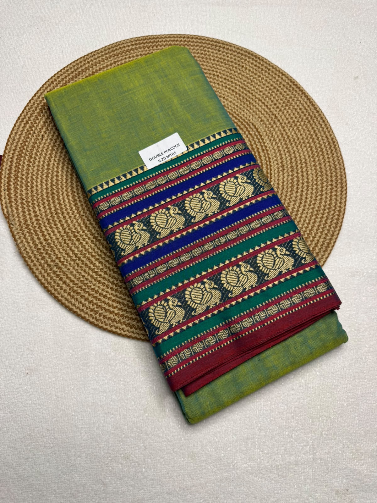 Premium Narayanpet-Style Mercerised Cotton Saree with Elephant and Peacock Border