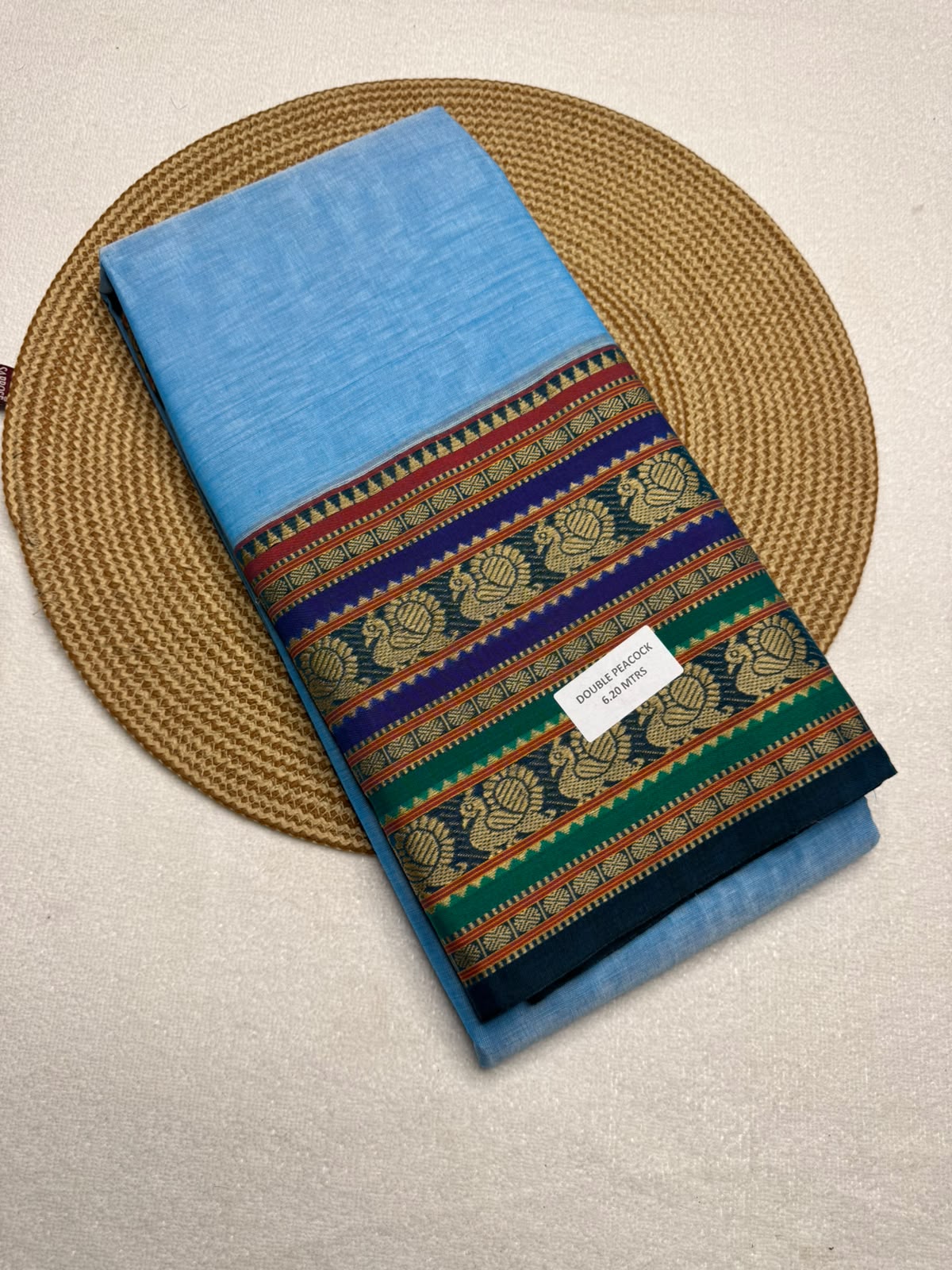 Premium Narayanpet-Style Mercerised Cotton Saree with Elephant and Peacock Border