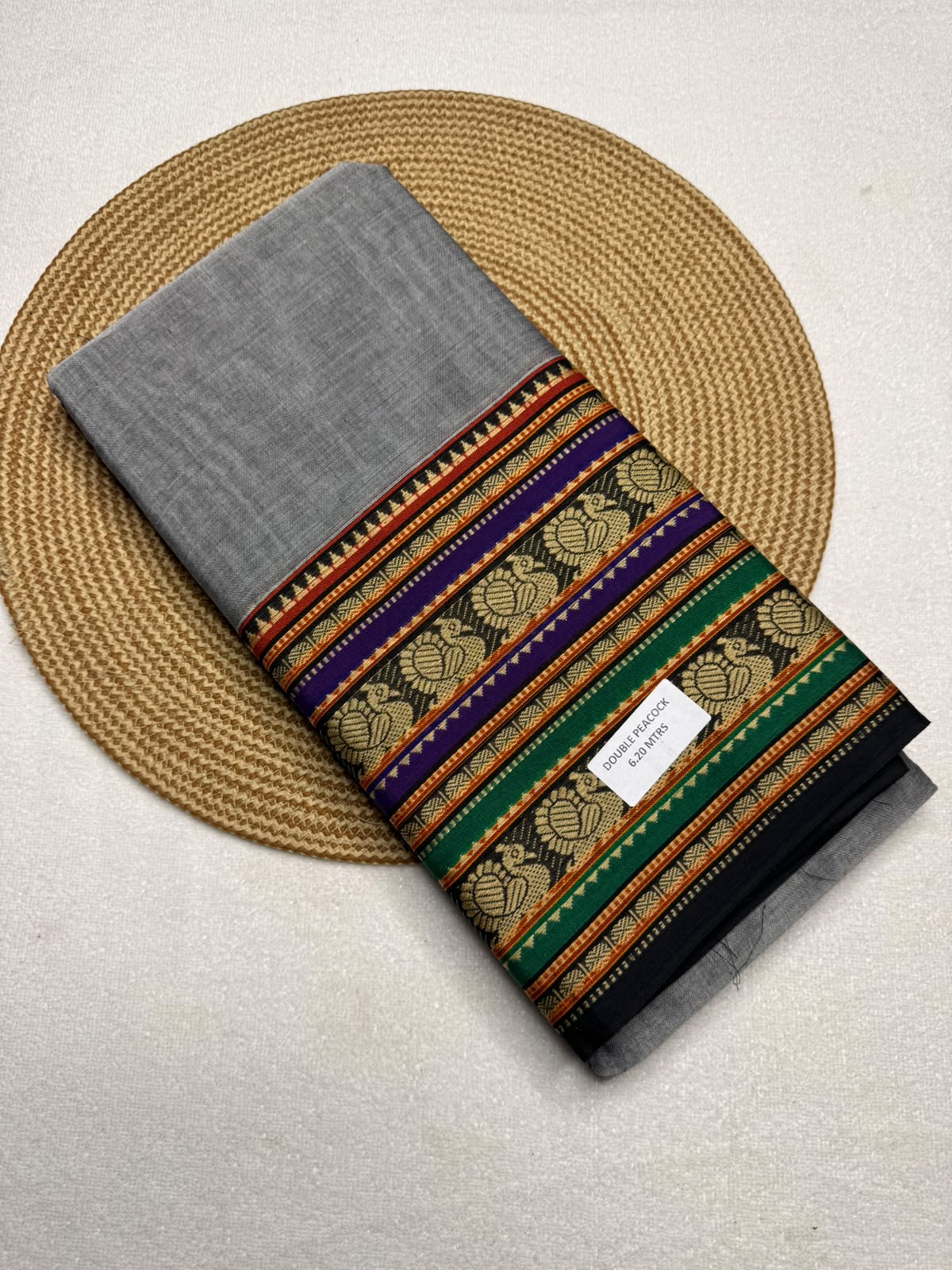 Premium Narayanpet-Style Mercerised Cotton Saree with Elephant and Peacock Border