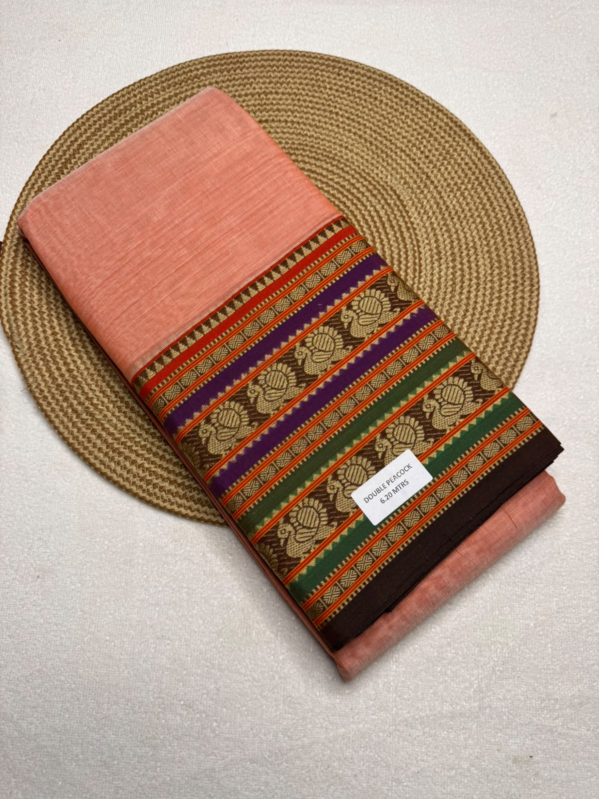 Premium Narayanpet-Style Mercerised Cotton Saree with Elephant and Peacock Border