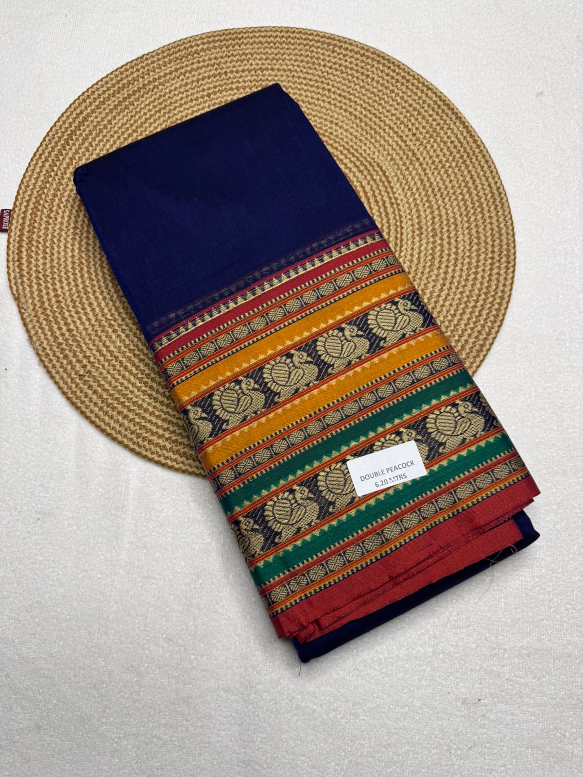 Premium Narayanpet-Style Mercerised Cotton Saree with Elephant and Peacock Border