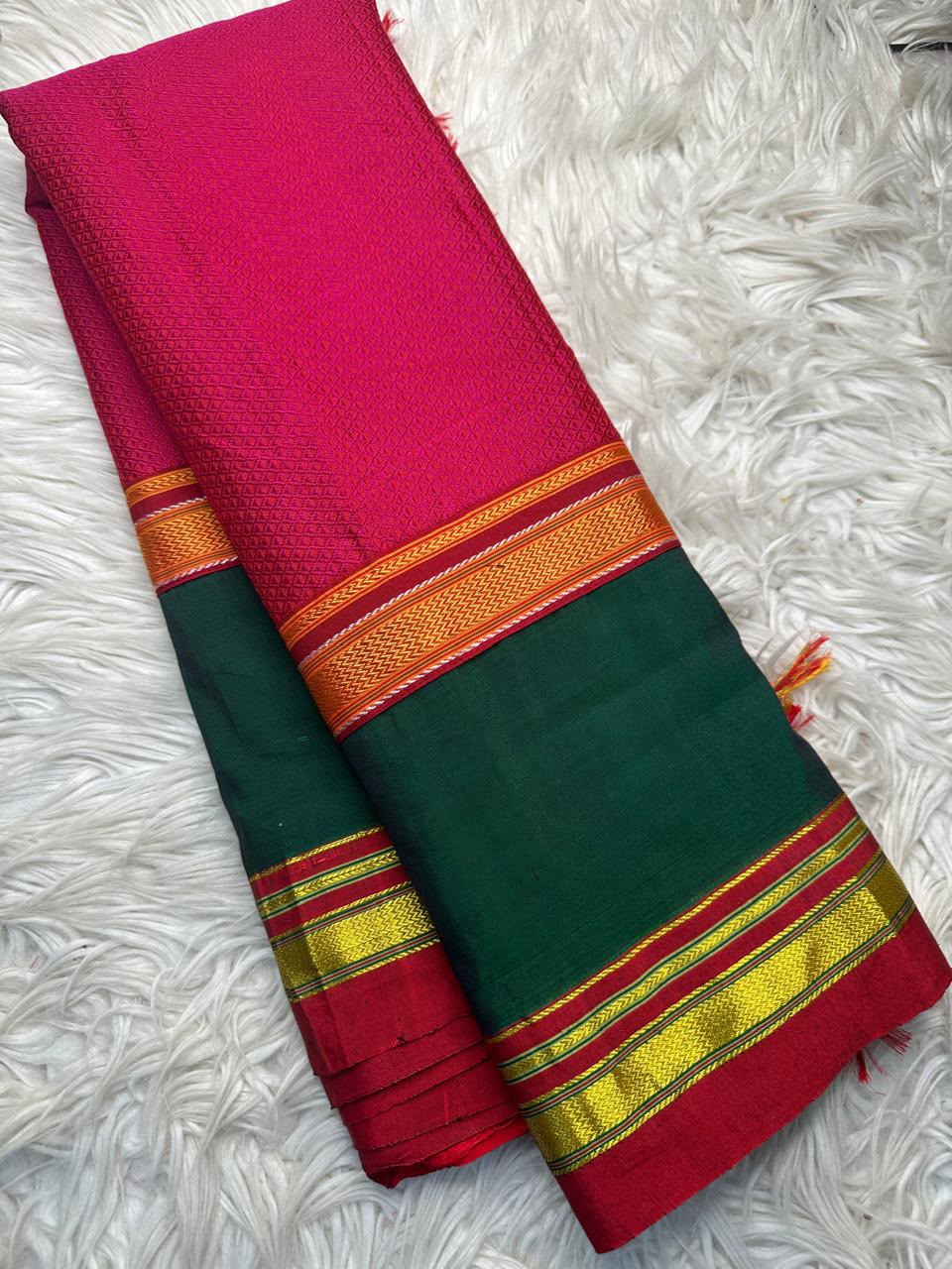Exclusive Karnataka Ilkal mercerised cotton saree with Thoda Paras border and Tope pallu