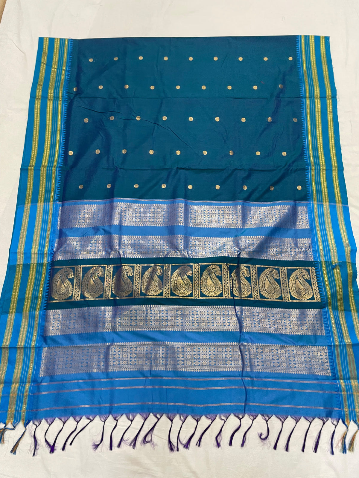 Bestseller Narayanpeth Border Cotton Acrylic Saree With Contrast Meena Pallu