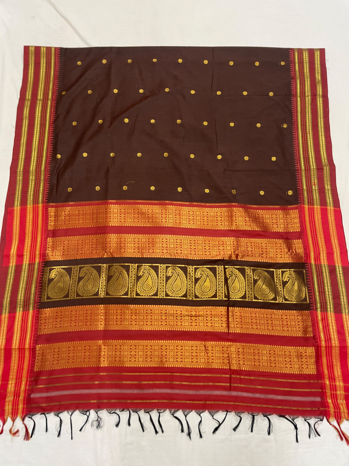 Bestseller Narayanpeth Border Cotton Acrylic Saree With Contrast Meena Pallu