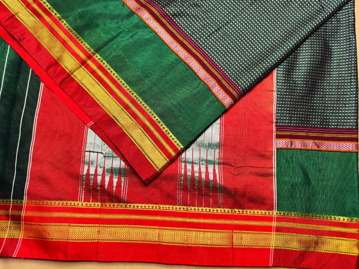 Exclusive Karnataka Ilkal mercerised cotton saree with Thoda Paras border and Tope pallu