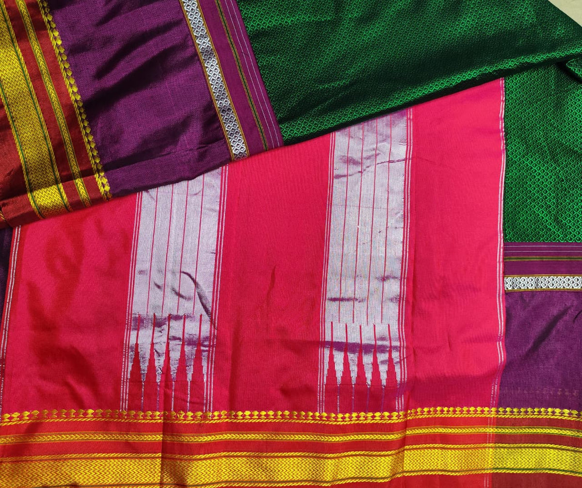 Exclusive Karnataka Ilkal mercerised cotton saree with Thoda Paras border and Tope pallu