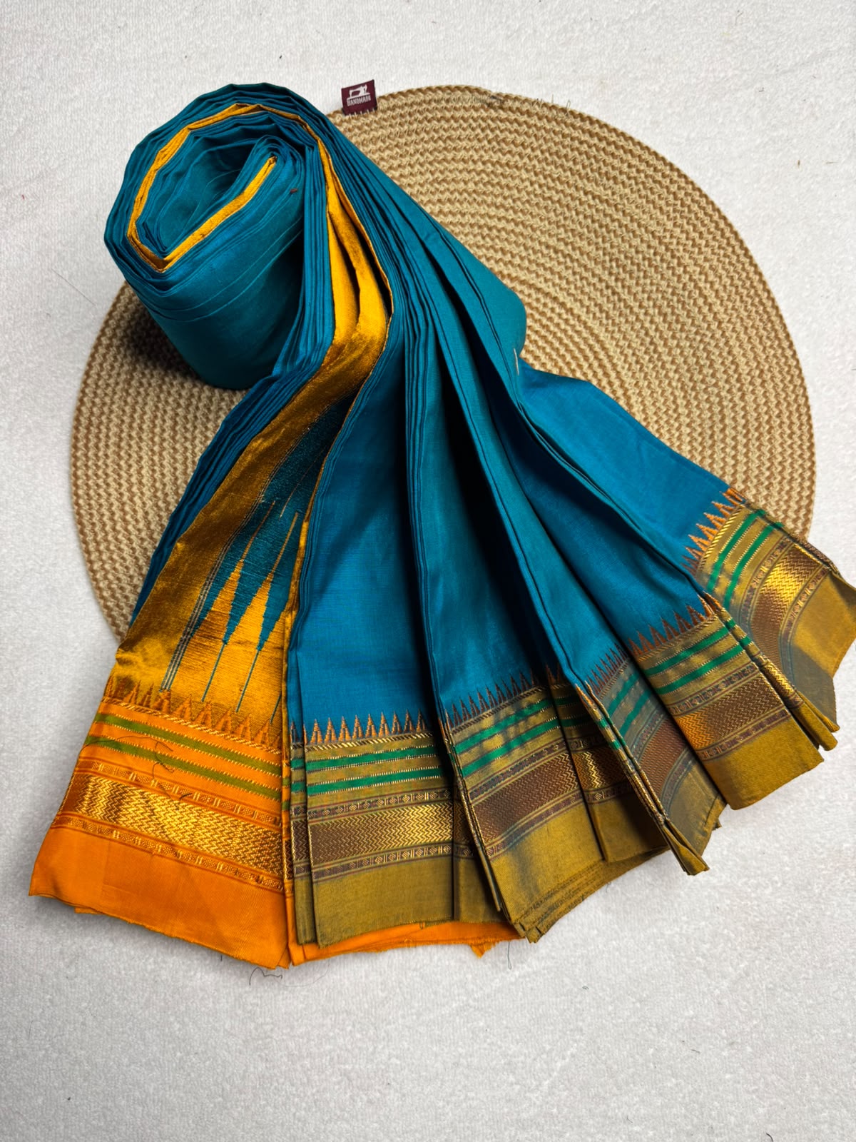 Pure Silk Handloom Ilkal Saree with Small Kaddi Checks and Temple Border