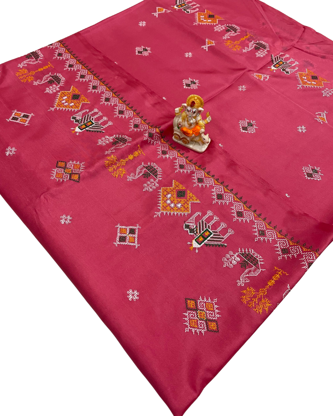 Rose Gold Malai Silk Saree with Kasuti Work