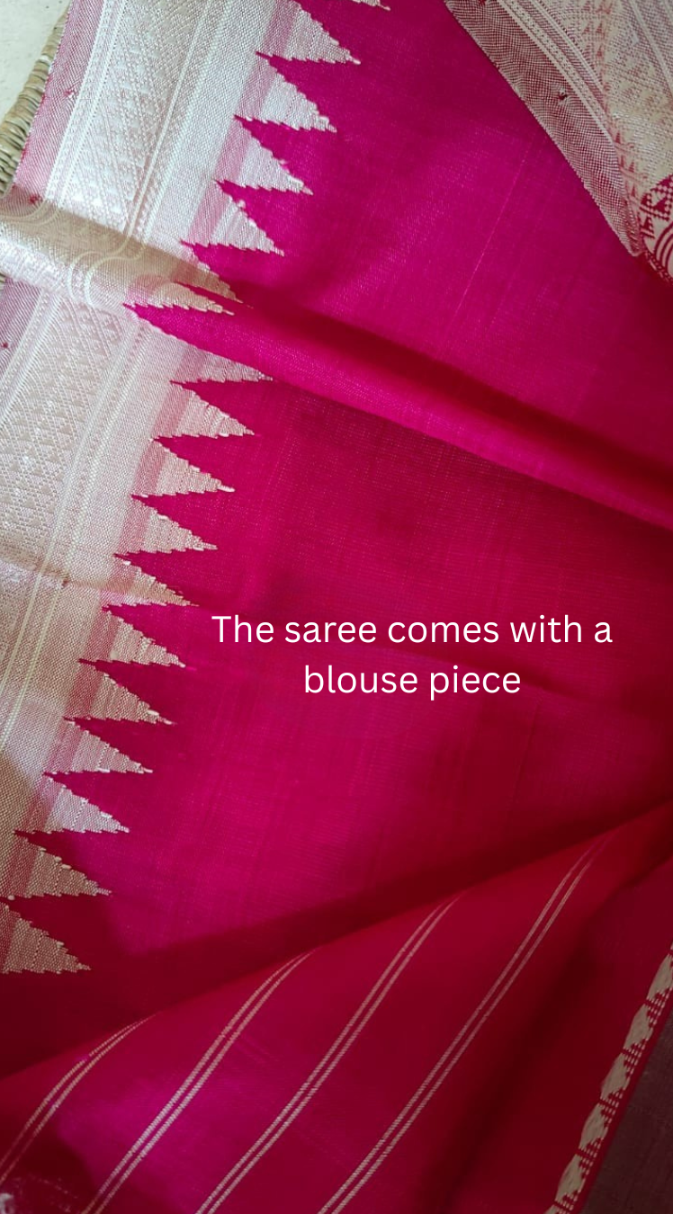 Berhampuri Double Pallu Silk Saree with Ganga Jamuna Border