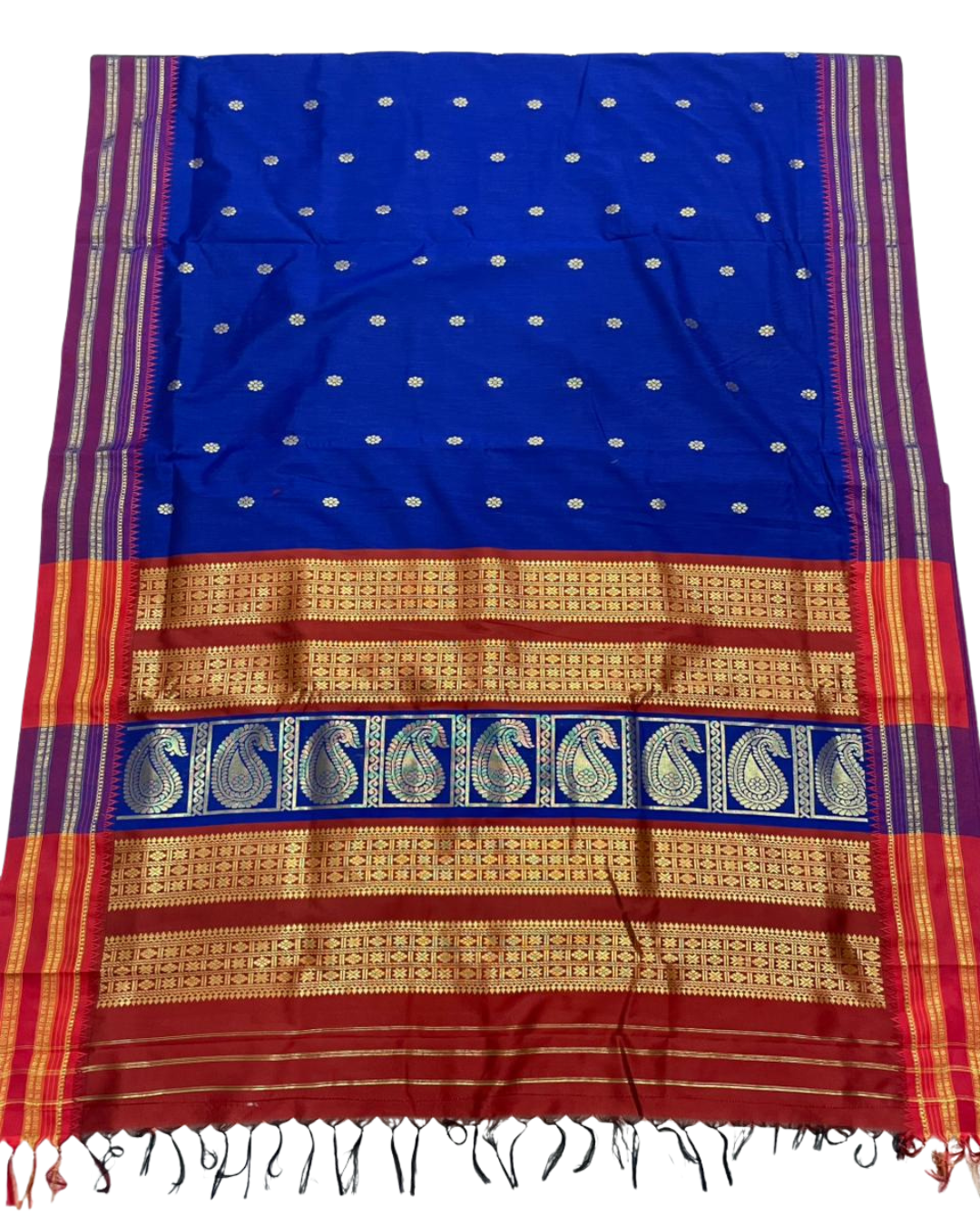 Narayanpeth Border Saree With Contrast Meena Rich Pallu
