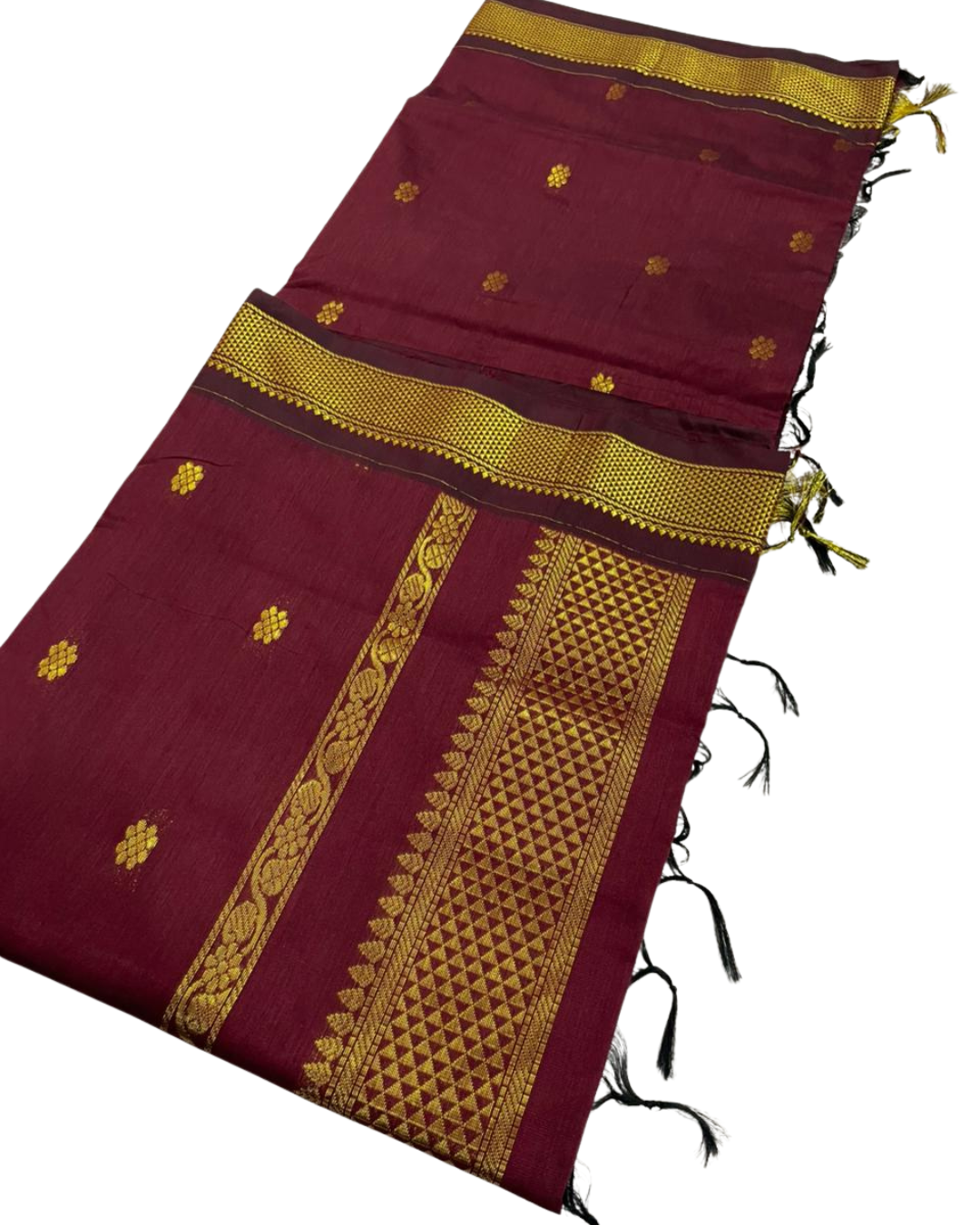 Gadwal Style Kalyani Cotton Saree With Contrast Blouse Piece