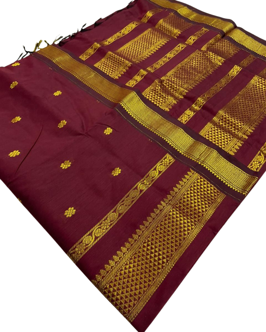 Gadwal Style Kalyani Cotton Saree With Contrast Blouse Piece