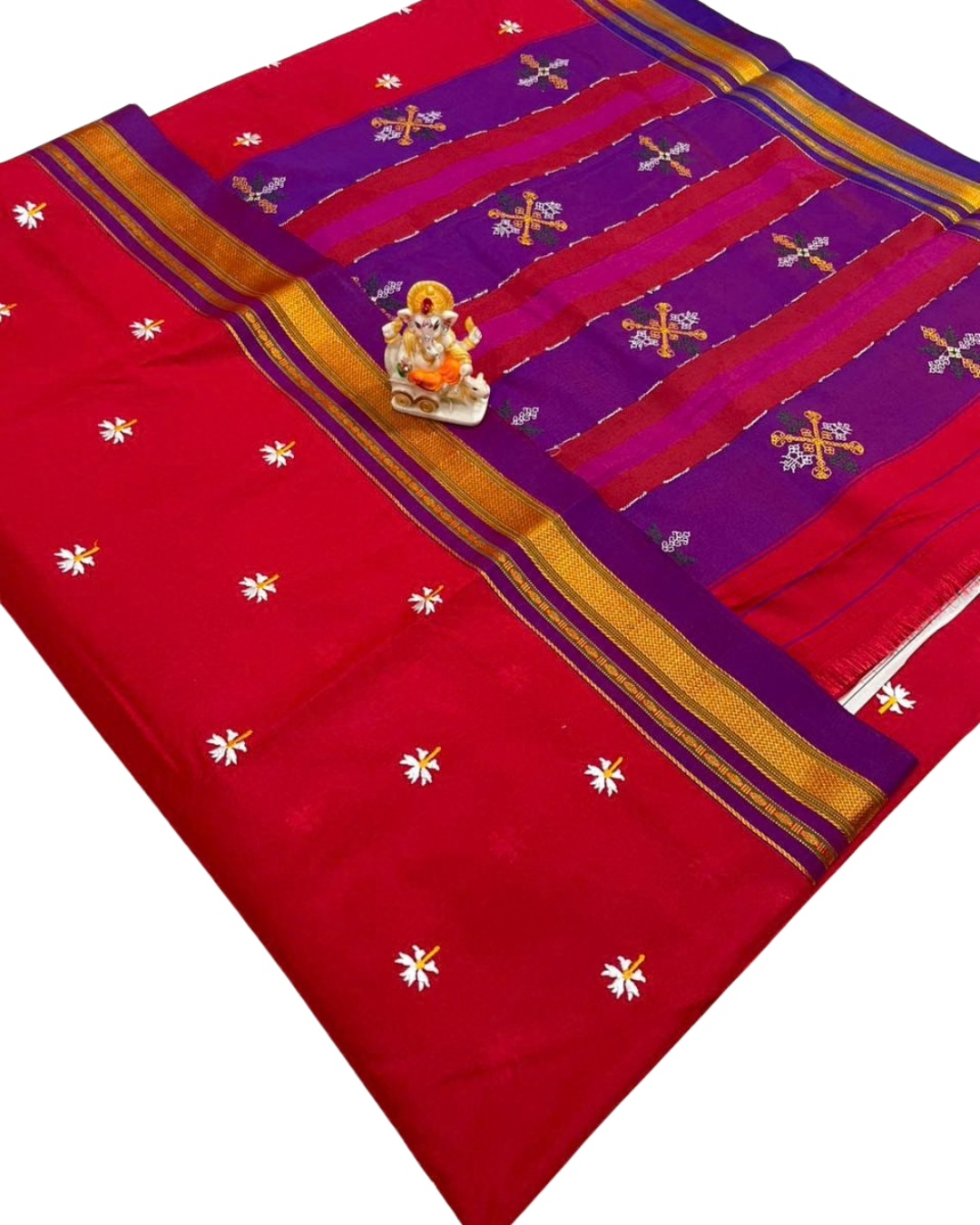Prajakta Phool Work Ilkal Saree – Pure Ilkal Art Silk with Kasuti Lining Pallu & Rich Border