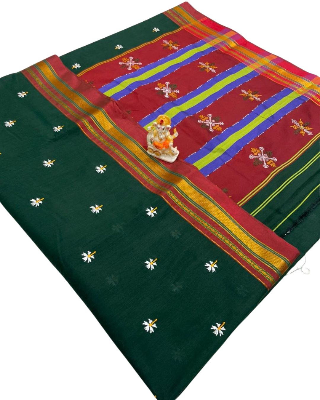 Prajakta Phool Work Ilkal Saree – Pure Ilkal Art Silk with Kasuti Lining Pallu & Rich Border