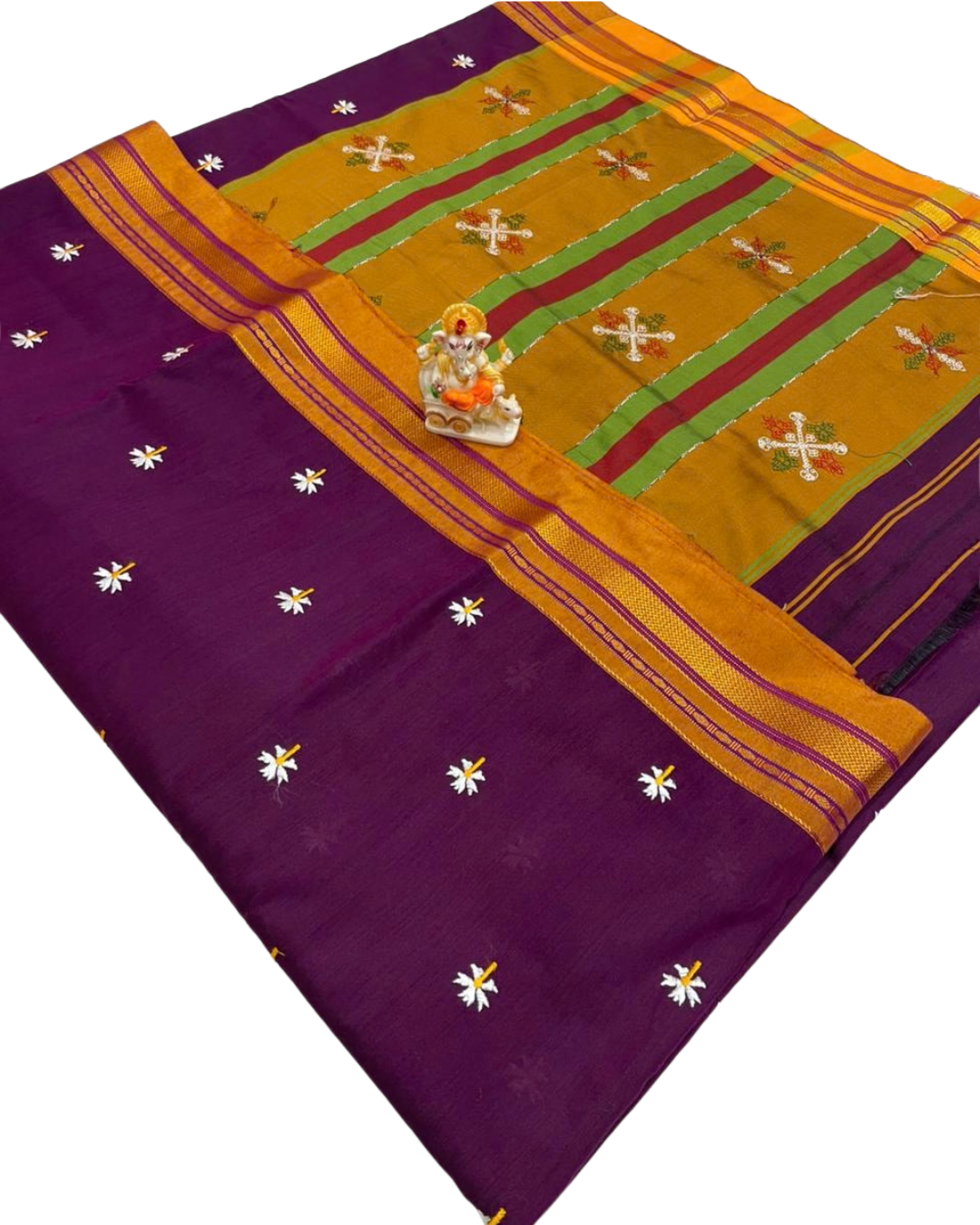 Prajakta Phool Work Ilkal Saree – Pure Ilkal Art Silk with Kasuti Lining Pallu & Rich Border