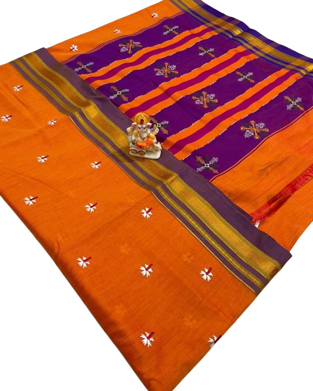 Prajakta Phool Work Ilkal Saree – Pure Ilkal Art Silk with Kasuti Lining Pallu & Rich Border