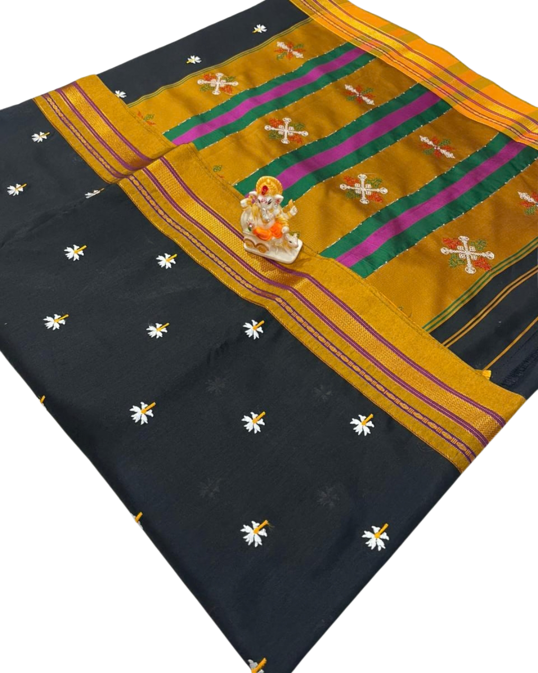 Prajakta Phool Work Ilkal Saree – Pure Ilkal Art Silk with Kasuti Lining Pallu & Rich Border