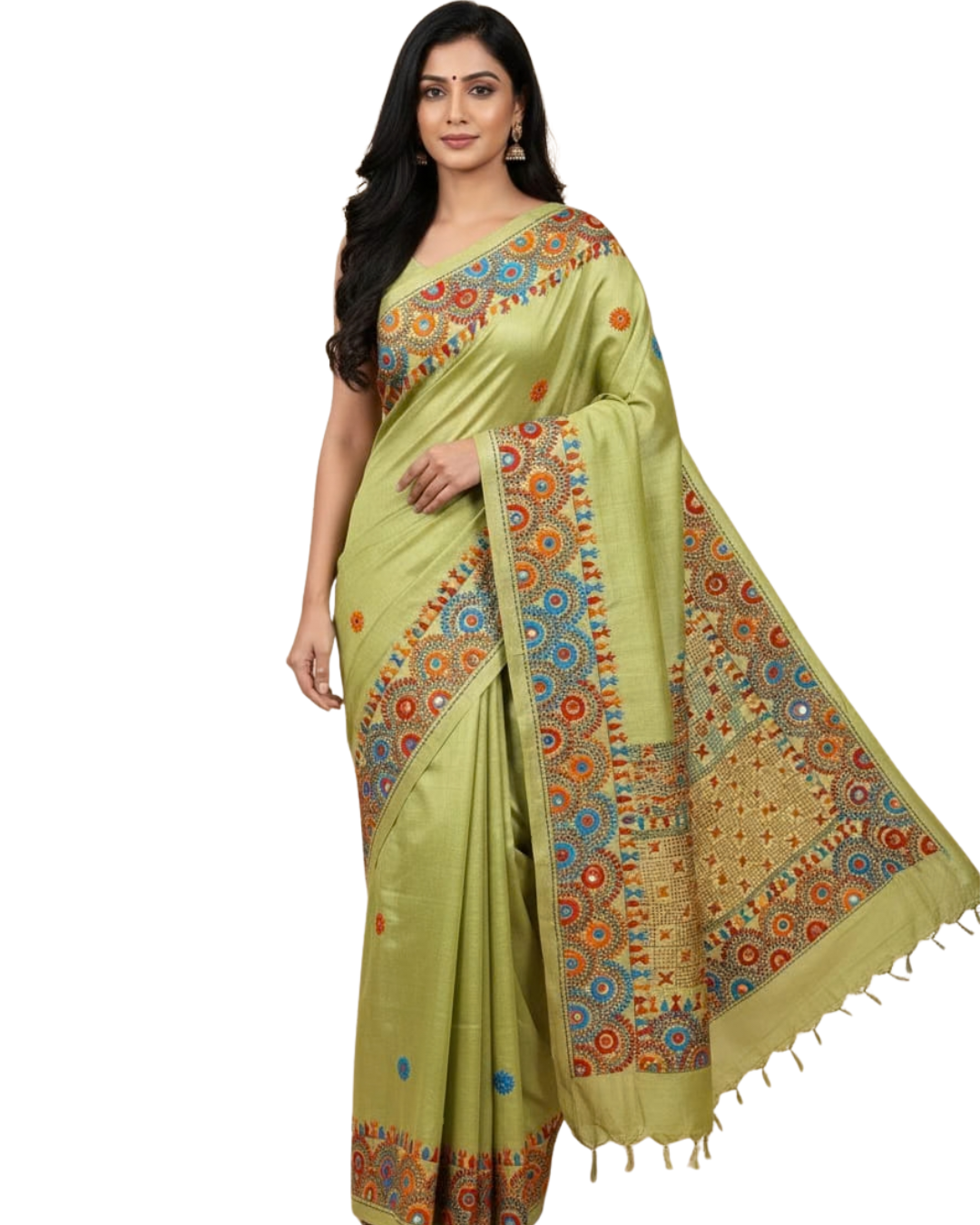 Pure Tussar Handloom Saree with Hand-Stitched Lambani Work Blouse