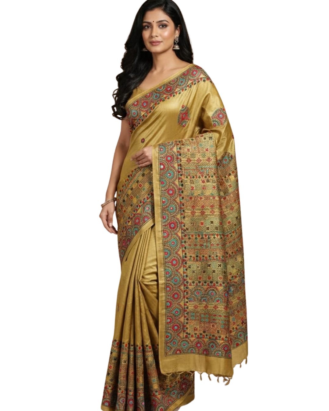 Pure Tussar Handloom Saree with Hand-Stitched Lambani Work Blouse