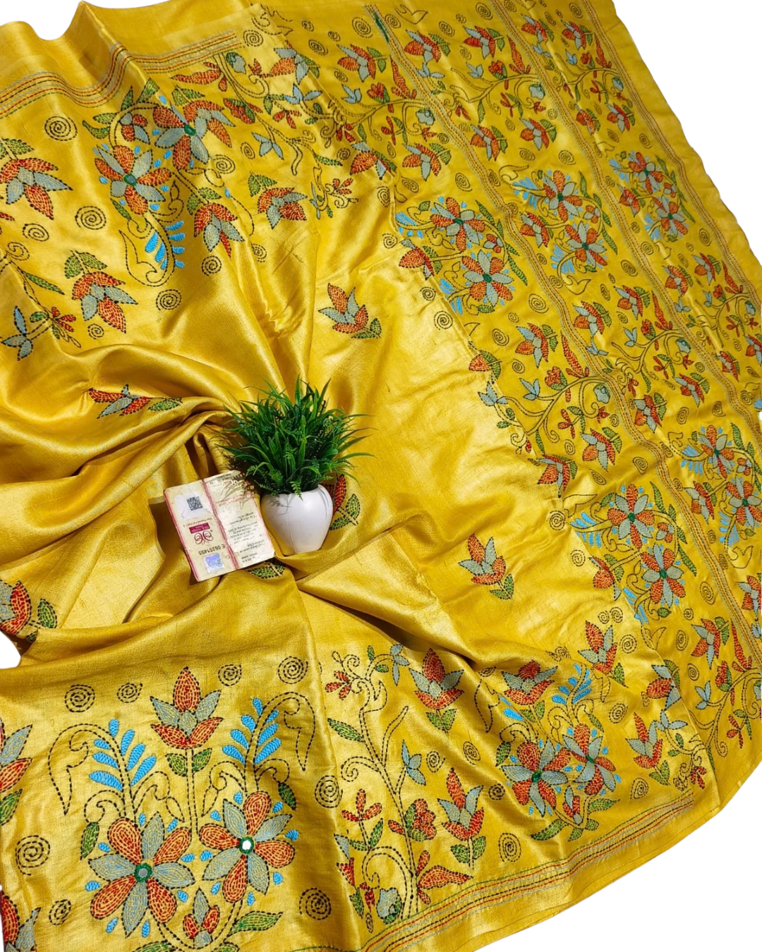 Pure Tussar Handloom Saree with Hand-Stitched Lambani Work Blouse