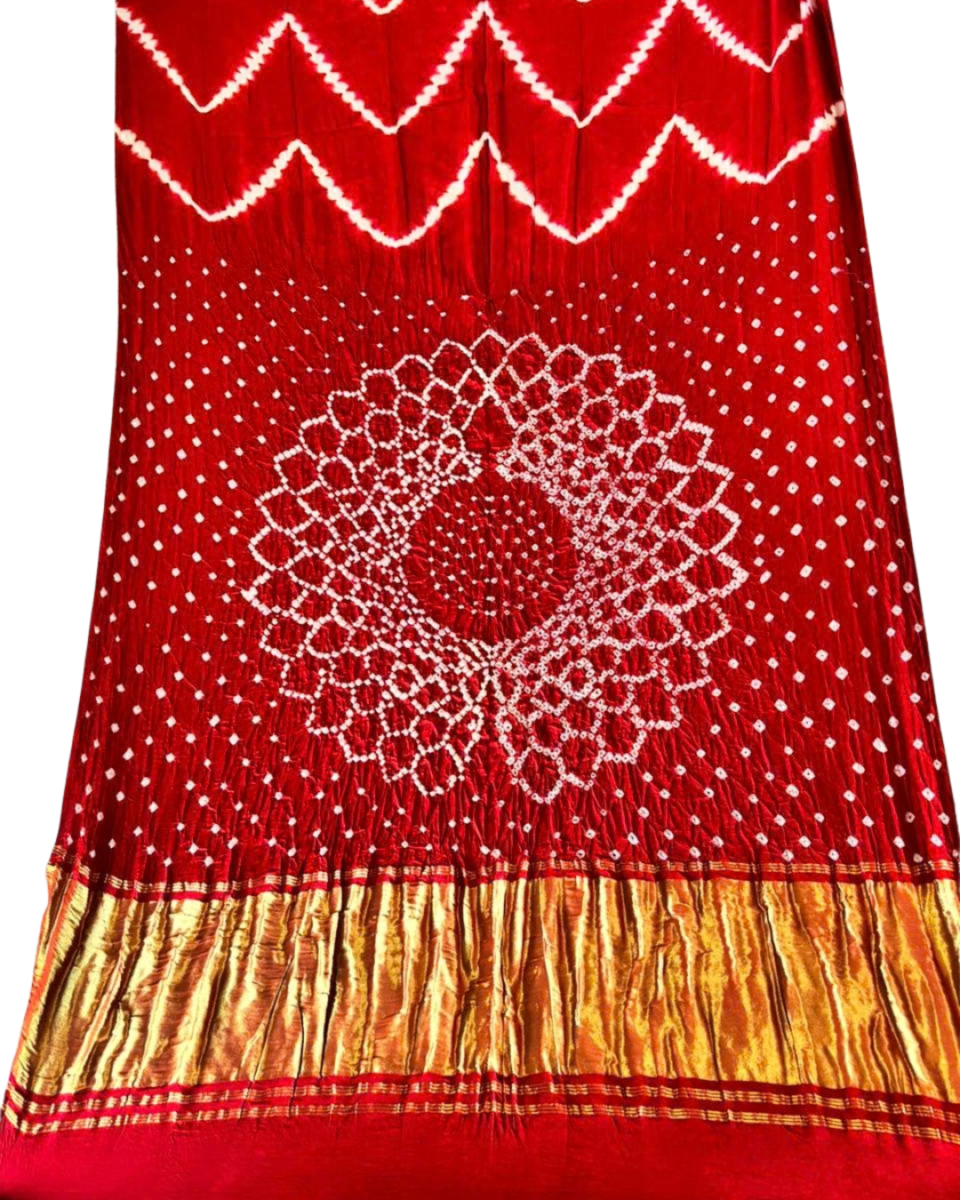 Clamp Tie & Dye Pure Modal Silk Bandhani Saree with Zari Pallu