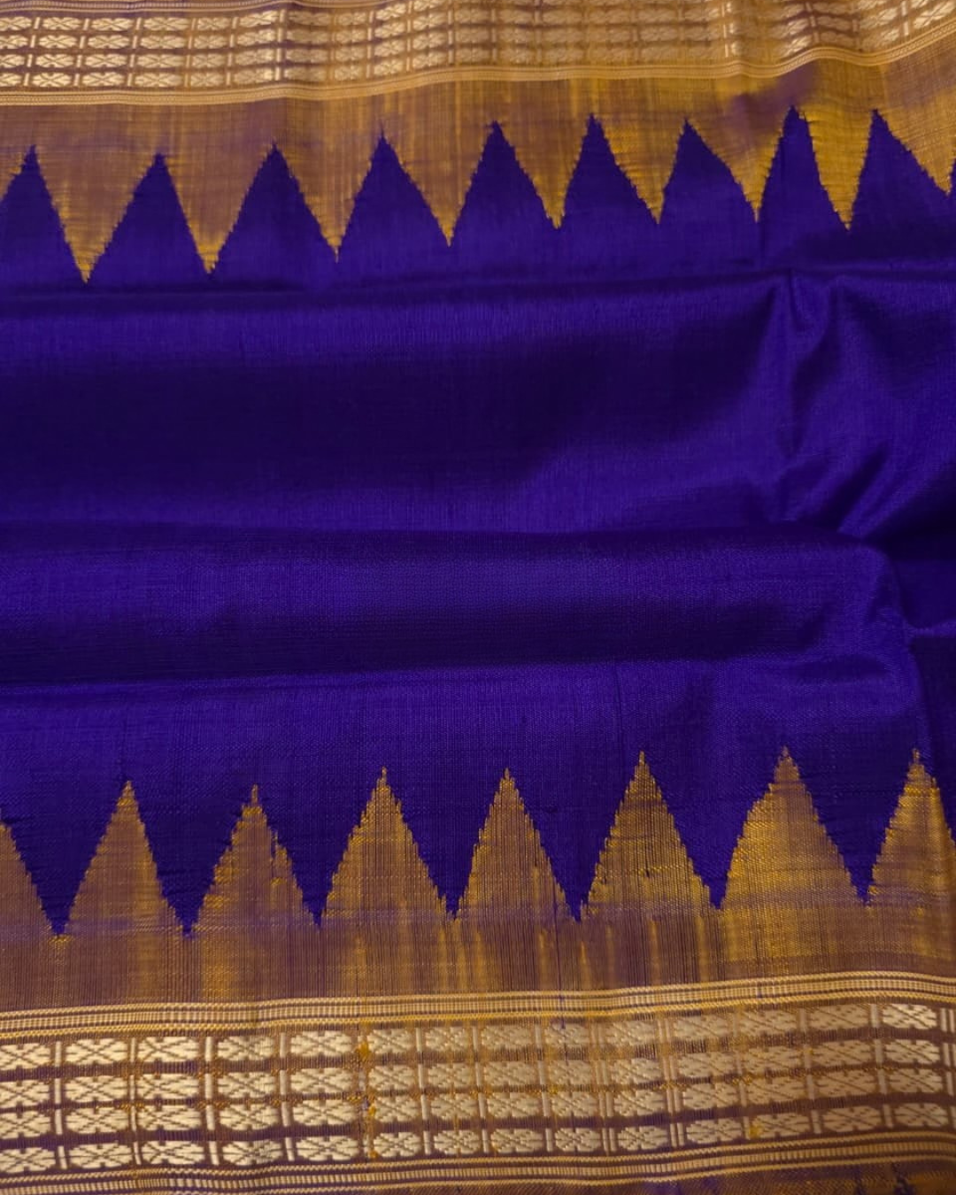 Dual Tone Mustard Gold & Royal Blue — Berhampuri Patta Silk Saree