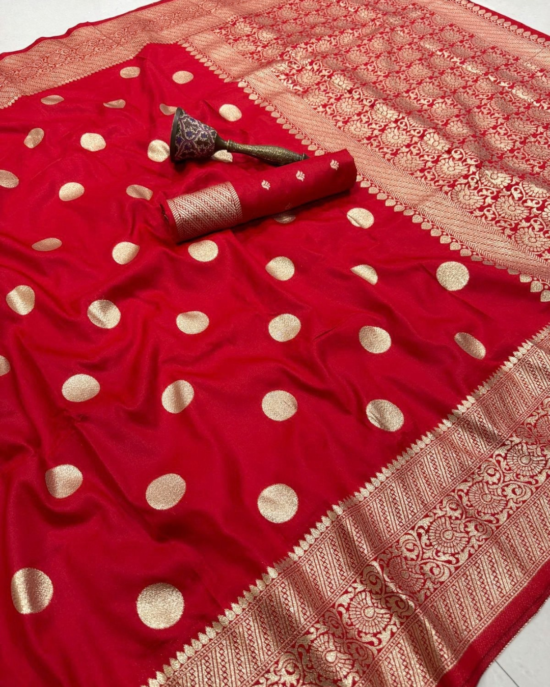 Pure Heavy Silk Banarasi Inspired Saree | Original Gold Zari Weaving | Brocade Blouse