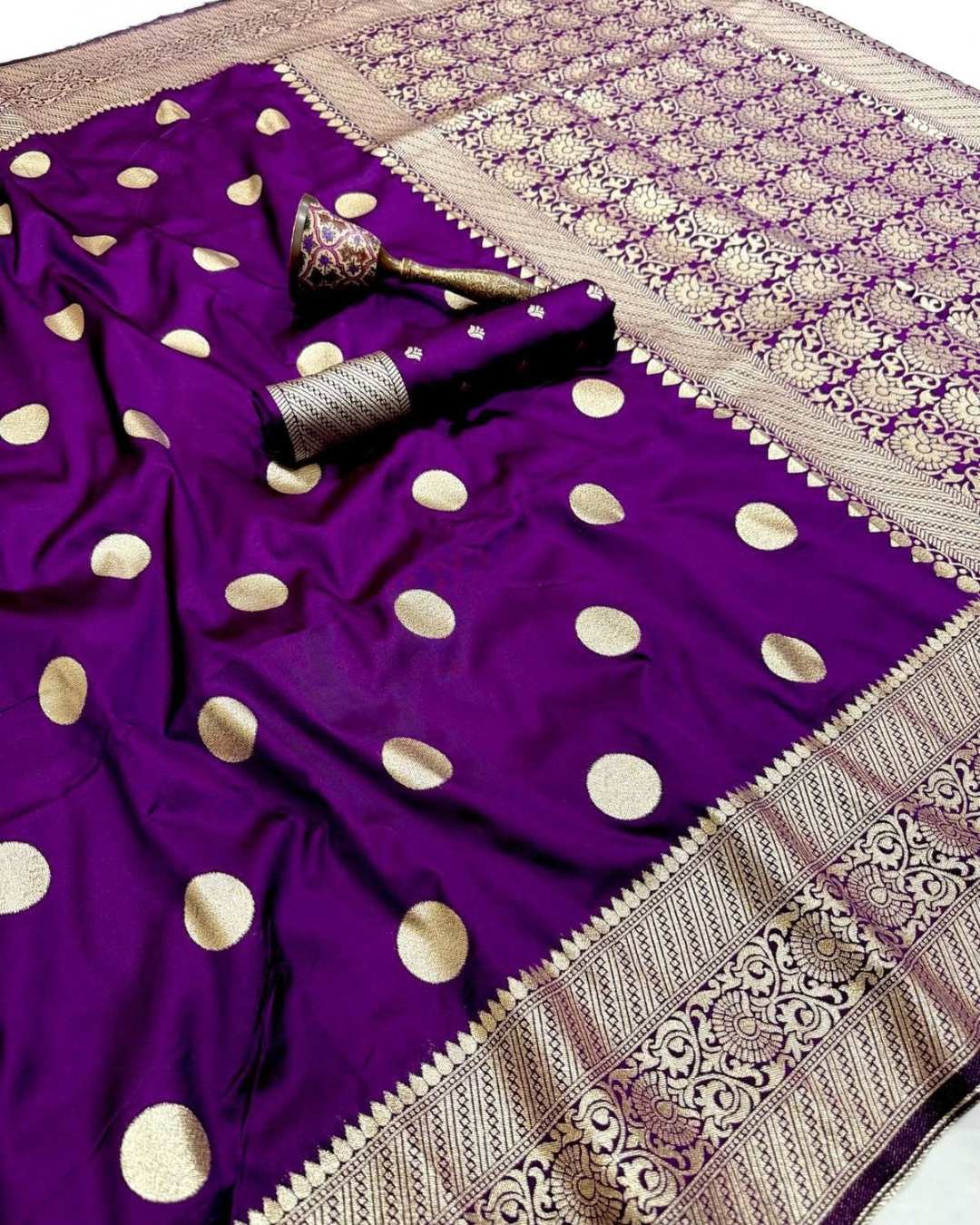 Pure Heavy Silk Banarasi Inspired Saree | Original Gold Zari Weaving | Brocade Blouse