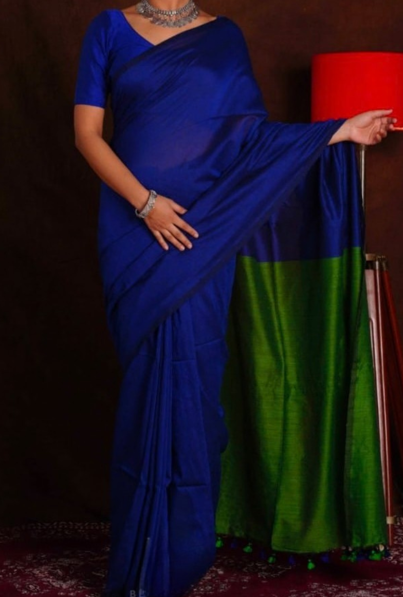 Khadi Cotton Saree | Cotton by Cotton | Double Shaded | Contrast Blouse Piece