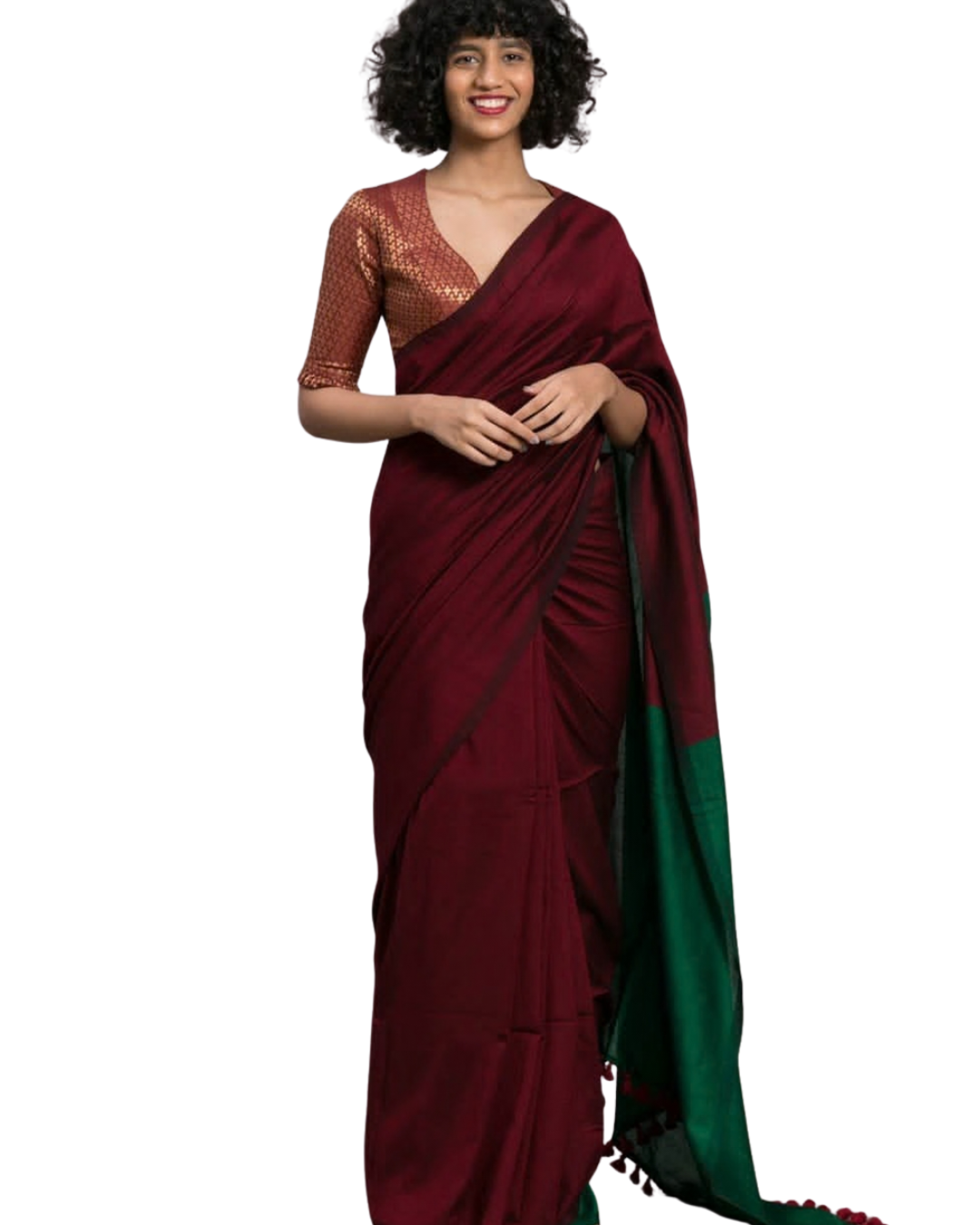 Khadi Cotton Saree | Cotton by Cotton | Double Shaded | Contrast Blouse Piece