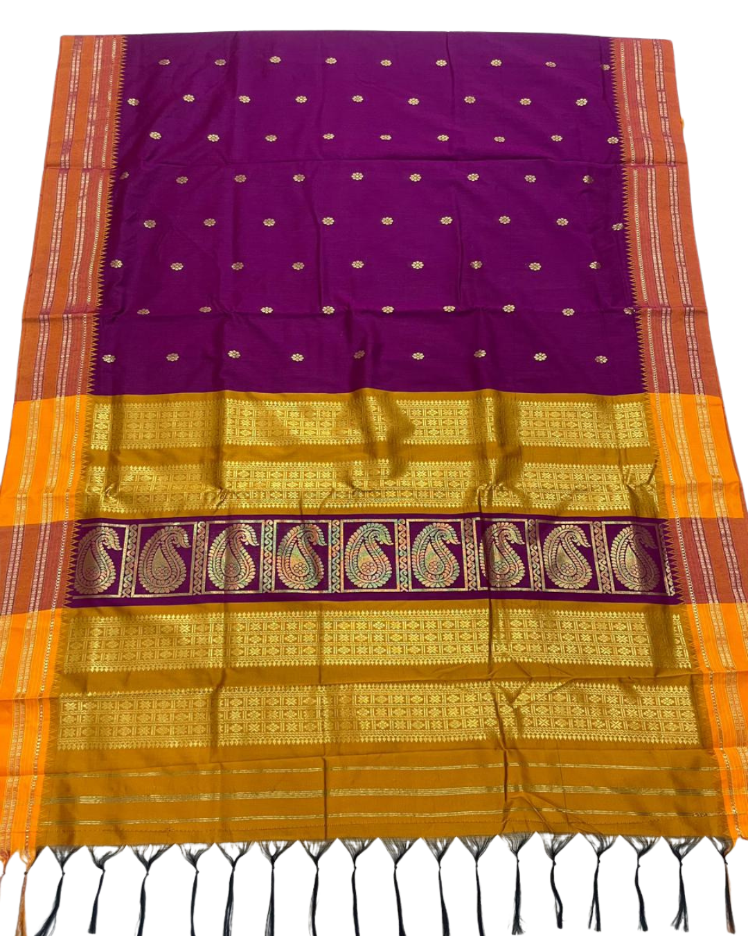Bestseller Narayanpeth Border Cotton Acrylic Saree With Contrast Meena Pallu
