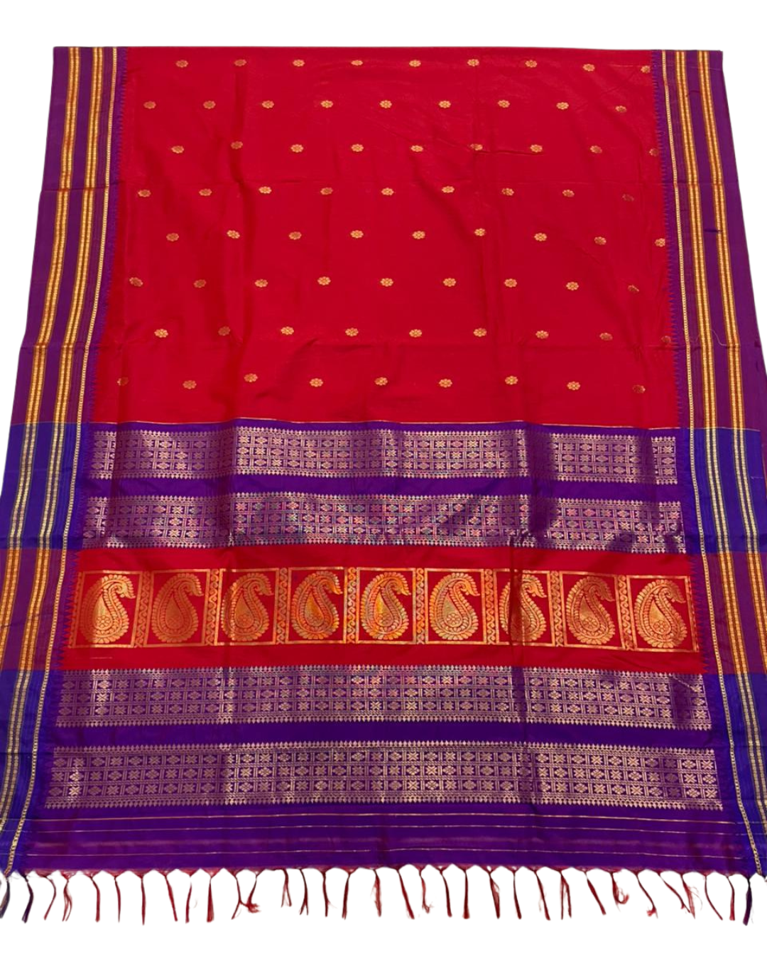Bestseller Narayanpeth Border Cotton Acrylic Saree With Contrast Meena Pallu