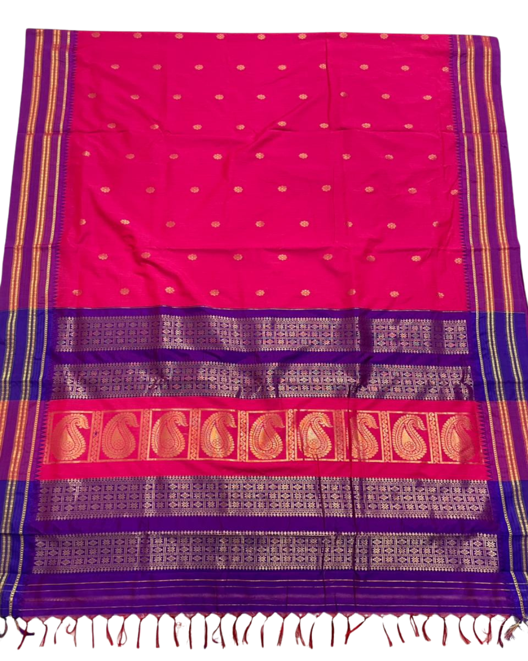 Bestseller Narayanpeth Border Cotton Acrylic Saree With Contrast Meena Pallu