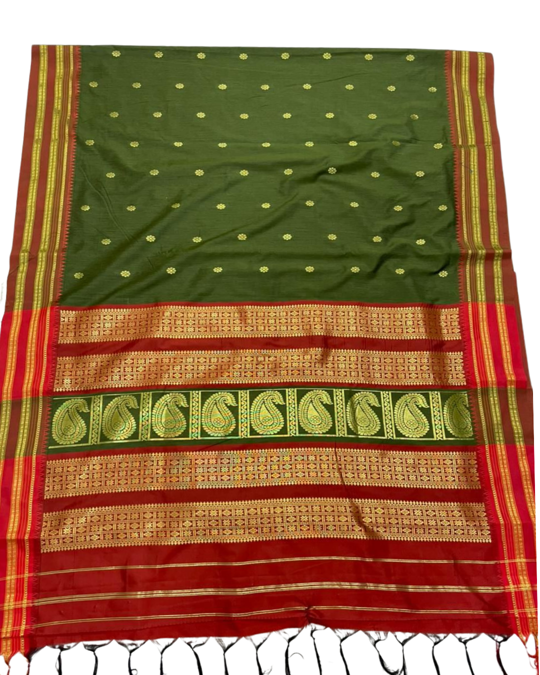 Bestseller Narayanpeth Border Cotton Acrylic Saree With Contrast Meena Pallu